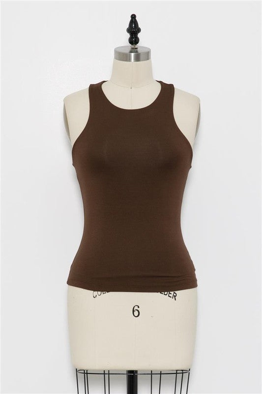 Seamless High Neck Top - Brown