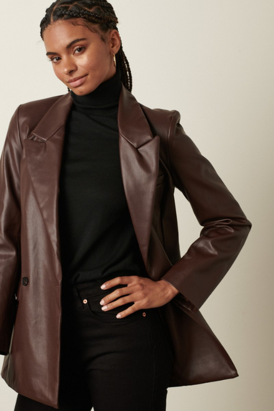 Be Mine Faux Leather Blazer - Brown