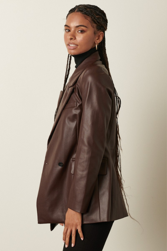 Be Mine Faux Leather Blazer - Brown