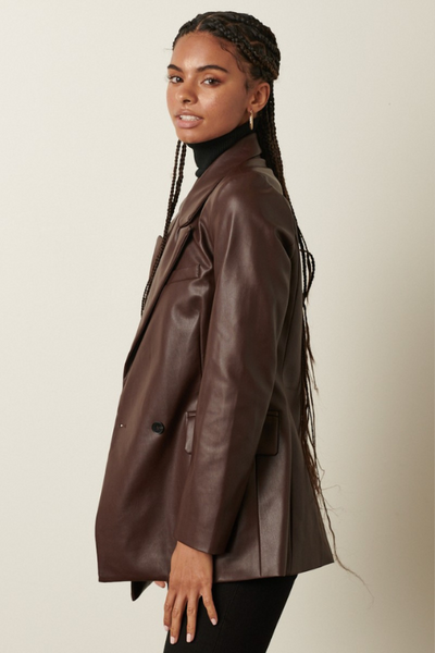 Be Mine Faux Leather Blazer - Brown