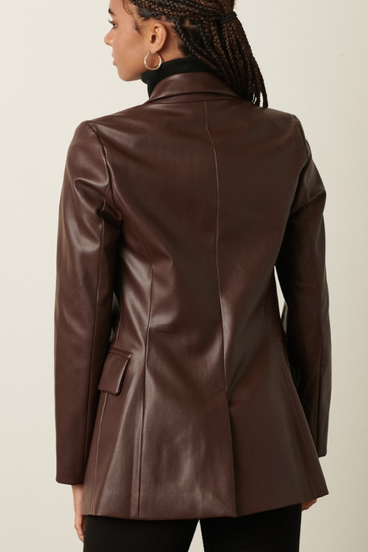 Be Mine Faux Leather Blazer - Brown