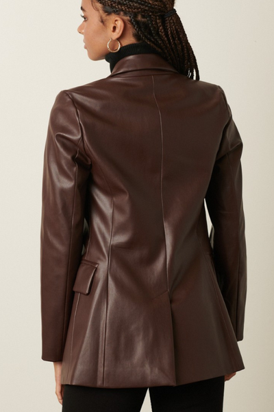 Be Mine Faux Leather Blazer - Brown