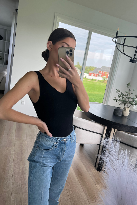 Yours Truly Sleeveless Bodysuit - Black
