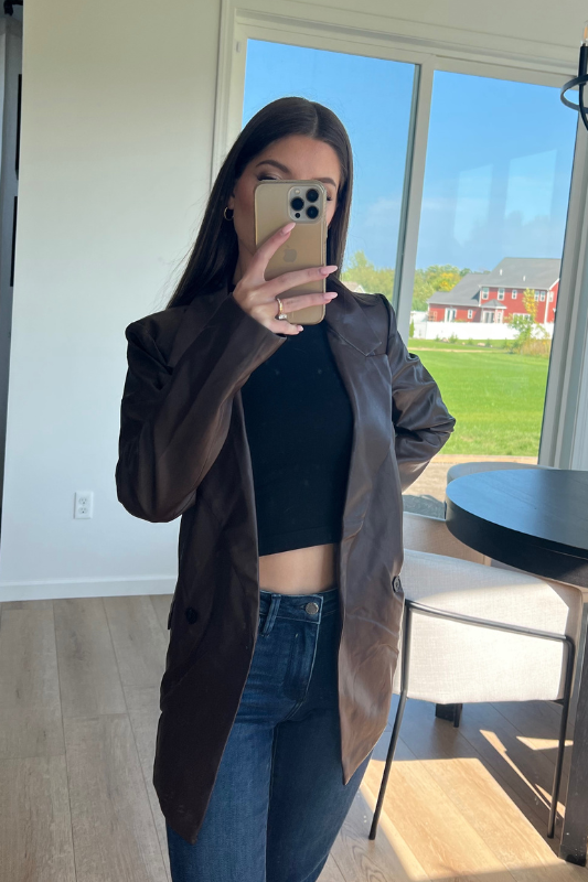 Be Mine Faux Leather Blazer - Brown