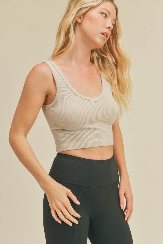 Soft Seamless Ribbed Tank- Oatmeal
