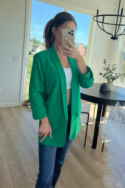 Ruched Blazer - Emerald
