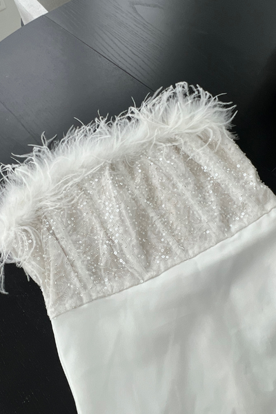 White Faux Feather Mini Dress