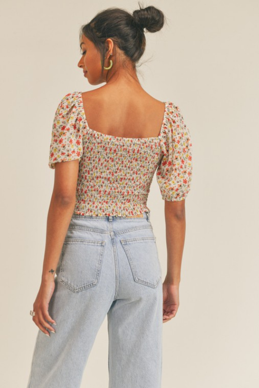 Floral Print Puff Sleeve Blouse