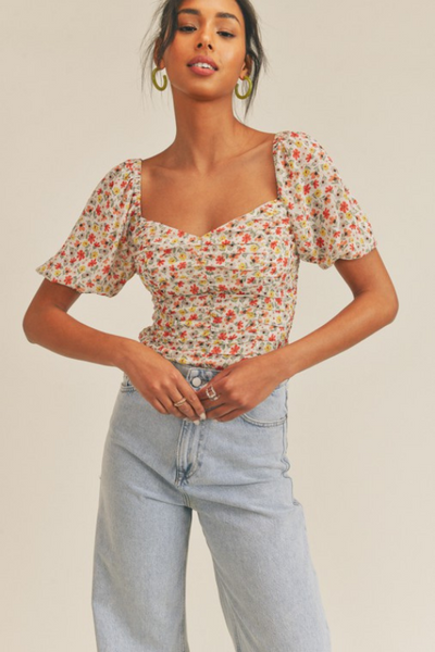 Floral Print Puff Sleeve Blouse