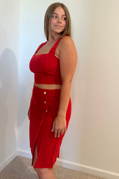 Button Down Midi Skirt Set