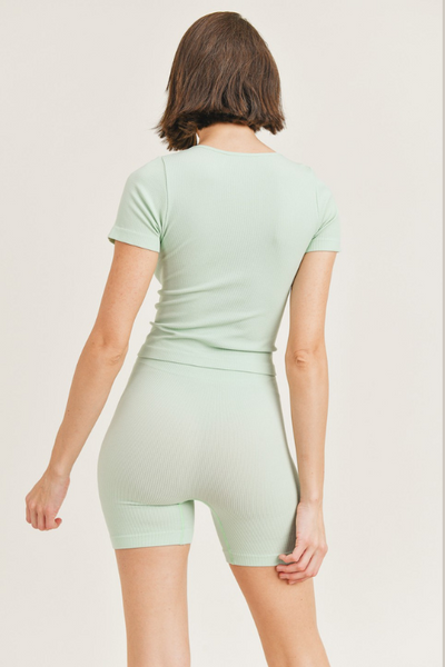 Ribbed Seamless T-Shirt Set - Light Green