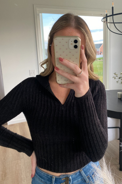 Fuzzy Fitted Half Zip Sweater