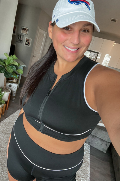 Front Zipper Sports Bra & Short Set - Black